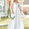 Ever-Pretty US Floral Off Shoulder Illusion V-Neckline Pleated Satin Wedding Dress Summer Dresses 2022
