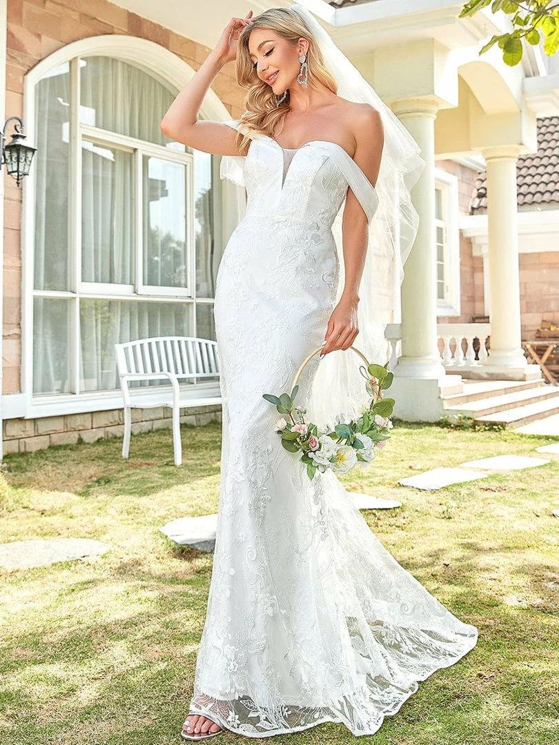 Ever-Pretty US Floral Lace Off-Shoulder Fit And Flare Wedding Dress Summer Dresses 2022 7 Ever-Pretty US Floral Lace Off-Shoulder Fit And Flare Wedding Dress Summer Dresses 2022