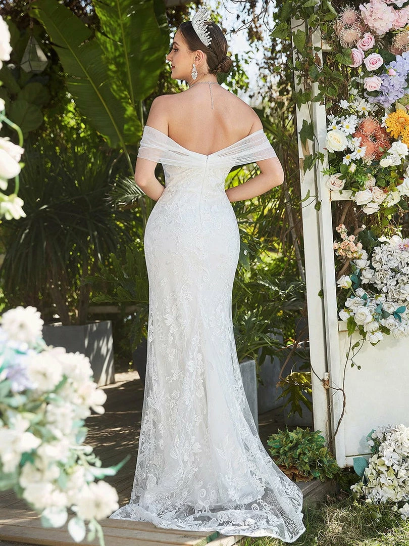 Ever-Pretty US Floral Lace Off-Shoulder Fit And Flare Wedding Dress Summer Dresses 2022 2 Ever-Pretty US Floral Lace Off-Shoulder Fit And Flare Wedding Dress Summer Dresses 2022