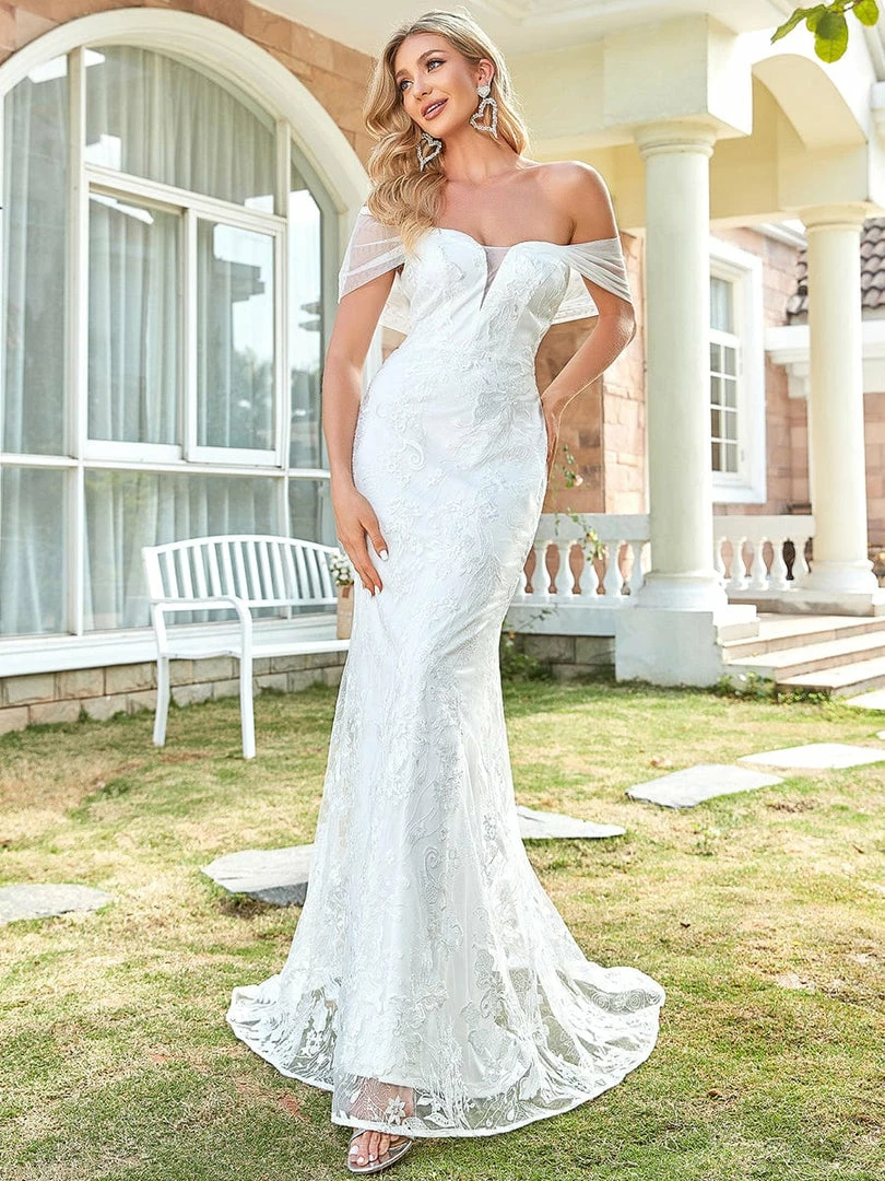 Ever-Pretty US Floral Lace Off-Shoulder Fit And Flare Wedding Dress Summer Dresses 2022 4 Ever-Pretty US Floral Lace Off-Shoulder Fit And Flare Wedding Dress Summer Dresses 2022