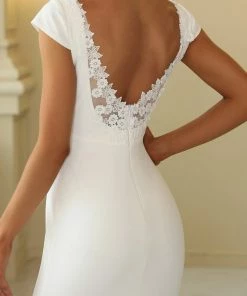 Ever-Pretty US Cap Sleeve Deep V-Neck Backless Fishtail Wedding Dress Summer Dresses 2022