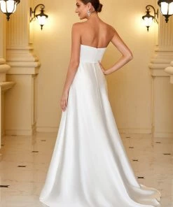 Ever-Pretty US Satin Pleated Sweetheart Sleeveless Front Slit Wedding Dress Summer Dresses 2022