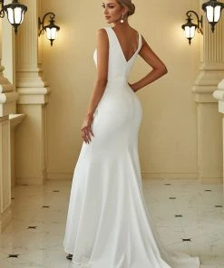 Ever-Pretty US Bodycon Sleeveless High Neck Low Back Fishtail Wedding Dress