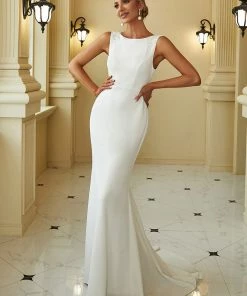 Ever-Pretty US Bodycon Sleeveless High Neck Low Back Fishtail Wedding Dress