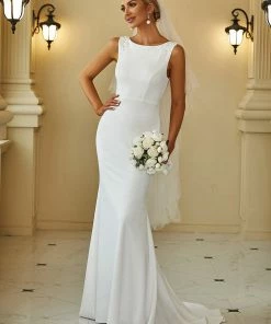 Ever-Pretty US Bodycon Sleeveless High Neck Low Back Fishtail Wedding Dress