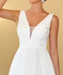 Ever-Pretty US Summer Dresses 2022 Floral Applique A-Line Backless Sleeveless Tulle Wedding Dress