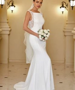 Ever-Pretty US Sleeveless Lace Backless Fishtail Bodycon Wedding Dress Summer Dresses 2022