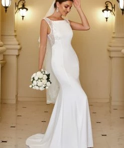 Ever-Pretty US Sleeveless Lace Backless Fishtail Bodycon Wedding Dress Summer Dresses 2022
