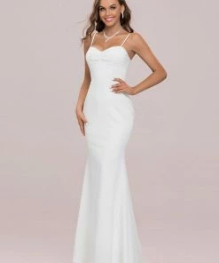 Ever-Pretty US Elegant Spaghetti Straps Popular Color Simple White Wedding Dress Summer Dresses 2022