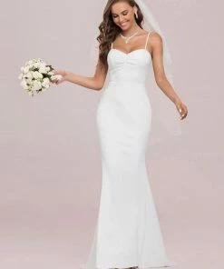 Ever-Pretty US Elegant Spaghetti Straps Popular Color Simple White Wedding Dress Summer Dresses 2022