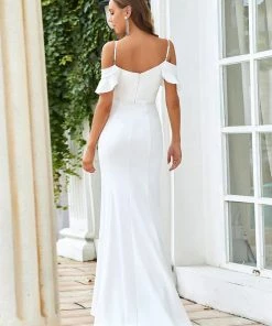 Ever-Pretty US Summer Dresses 2022 Ruffled Cold Shoulder Bodycon Wedding Dress