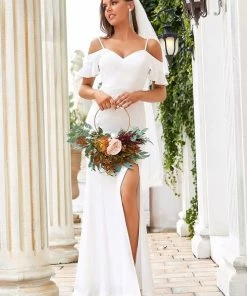 Ever-Pretty US Summer Dresses 2022 Ruffled Cold Shoulder Bodycon Wedding Dress