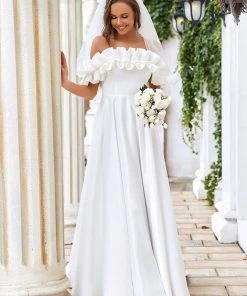 Ever-Pretty US SHOP BY STYLE Double Ruffle Sleeveless A-line Floor-Length Wedding Dress