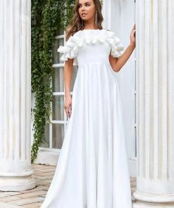 Ever-Pretty US SHOP BY STYLE Double Ruffle Sleeveless A-line Floor-Length Wedding Dress