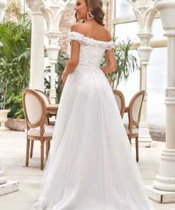 Ever-Pretty US Renaissance A-Line Off-Shoulder Floral Applique Wedding Dress