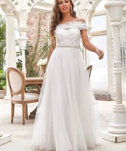 Ever-Pretty US Renaissance A-Line Off-Shoulder Floral Applique Wedding Dress