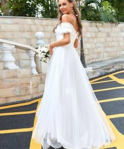 Ever-Pretty US Lace Off-Shoulder Short-Sleeve A-Line Wedding Dress