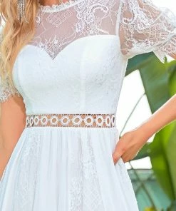 Ever-Pretty US Summer Dresses 2022 Short Sleeve Floral Lace Sheer Vintage Wedding Dress