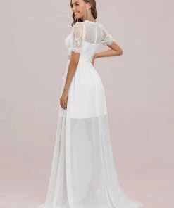 Ever-Pretty US Summer Dresses 2022 Short Sleeve Floral Lace Sheer Vintage Wedding Dress