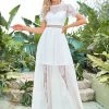 Ever-Pretty US Summer Dresses 2022 Short Sleeve Floral Lace Sheer Vintage Wedding Dress