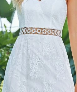 Ever-Pretty US Summer Dresses 2022 Elegant Spaghetti Strap V-Neck Popular Fabrics Wedding Dress