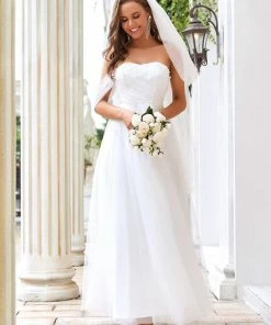 Ever-Pretty US Draped Sleeve A-Line Sweetheart Tulle Wedding Dress Summer Dresses 2022