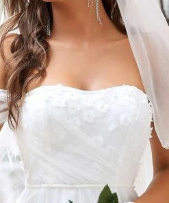 Ever-Pretty US Draped Sleeve A-Line Sweetheart Tulle Wedding Dress Summer Dresses 2022