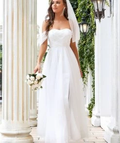 Ever-Pretty US Draped Sleeve A-Line Sweetheart Tulle Wedding Dress Summer Dresses 2022