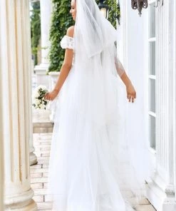 Ever-Pretty US Cold Shoulder V-Neck Double Layer Wedding Dress