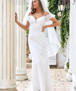 Ever-Pretty US Cold Shoulder V-Neck Double Layer Wedding Dress