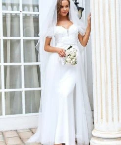 Ever-Pretty US Cold Shoulder V-Neck Double Layer Wedding Dress