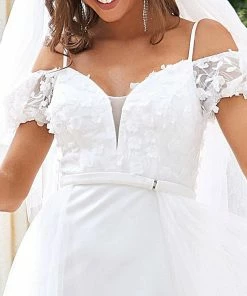 Ever-Pretty US Cold Shoulder V-Neck Double Layer Wedding Dress
