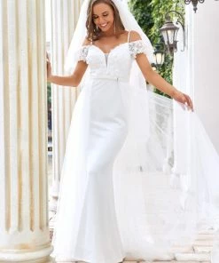 Ever-Pretty US Cold Shoulder V-Neck Double Layer Wedding Dress