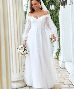 Ever-Pretty US Sheer Lantern Sleeve Off The Shoulder Wedding Dress SHOP BY STYLE