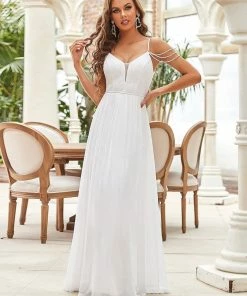 Ever-Pretty US Floral Off-Shoulder Spaghetti Strap A-Line Wedding Dress