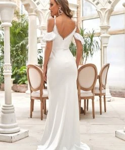 Ever-Pretty US Bodycon Cold Shoulder V-Neck Fishtail Simple Wedding Dress