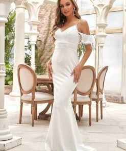 Ever-Pretty US Bodycon Cold Shoulder V-Neck Fishtail Simple Wedding Dress