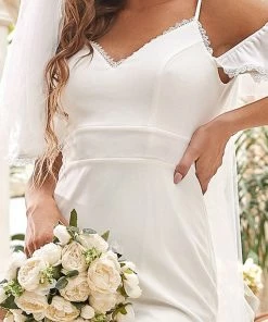Ever-Pretty US Bodycon Cold Shoulder V-Neck Fishtail Simple Wedding Dress