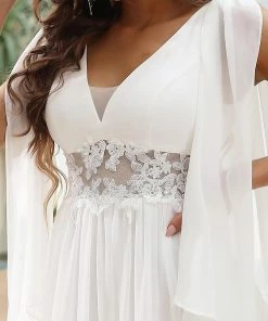 Ever-Pretty US Illusion Lace V-Neck Cape Sleeves A-Line Wedding Dress Summer Dresses 2022 9 Ever-Pretty US Illusion Lace V-Neck Cape Sleeves A-Line Wedding Dress Summer Dresses 2022