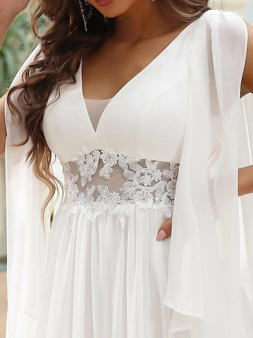 Ever-Pretty US Illusion Lace V-Neck Cape Sleeves A-Line Wedding Dress Summer Dresses 2022 4 Ever-Pretty US Illusion Lace V-Neck Cape Sleeves A-Line Wedding Dress Summer Dresses 2022