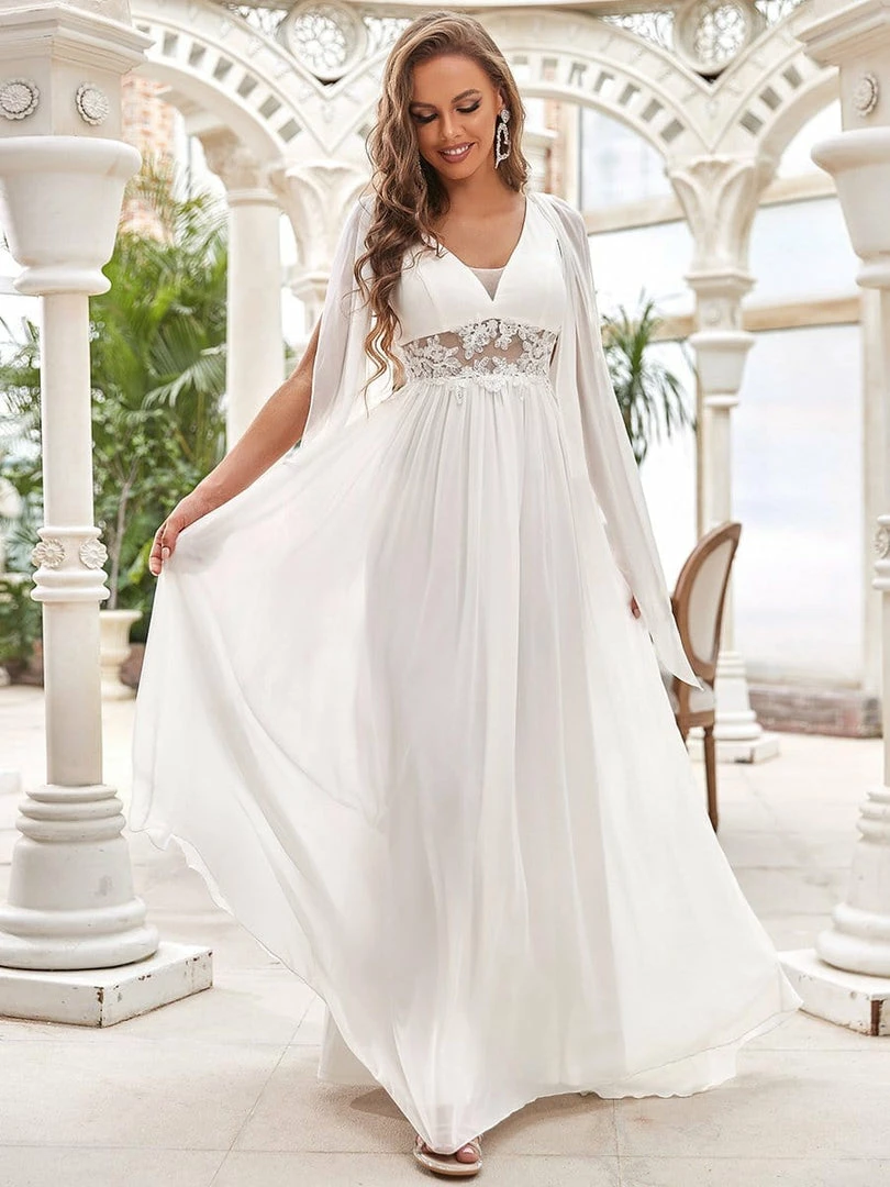 Ever-Pretty US Illusion Lace V-Neck Cape Sleeves A-Line Wedding Dress Summer Dresses 2022 2 Ever-Pretty US Illusion Lace V-Neck Cape Sleeves A-Line Wedding Dress Summer Dresses 2022