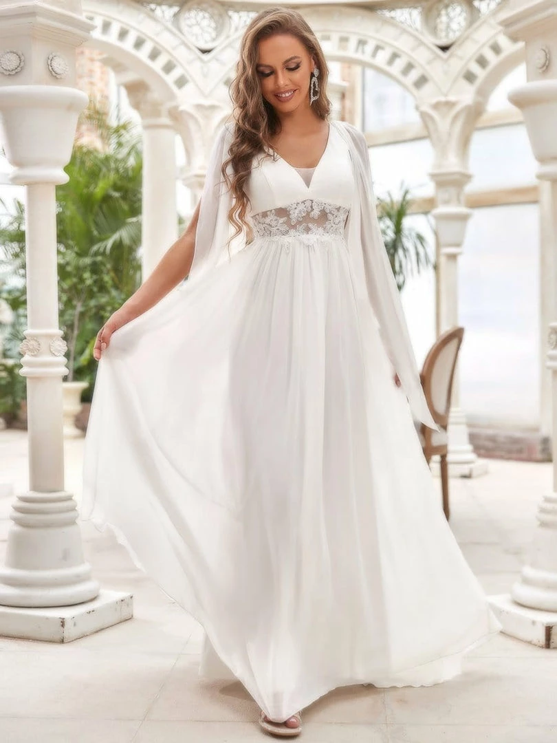 Ever-Pretty US Illusion Lace V-Neck Cape Sleeves A-Line Wedding Dress Summer Dresses 2022 1 Ever-Pretty US Illusion Lace V-Neck Cape Sleeves A-Line Wedding Dress Summer Dresses 2022