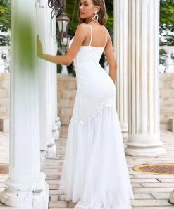 Ever-Pretty US Summer Dresses 2022 V-Neck Bodycon Lace & Tulle Bodycon Mermaid Wedding Dress