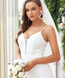 Ever-Pretty US Summer Dresses 2022 V-Neck Bodycon Lace & Tulle Bodycon Mermaid Wedding Dress