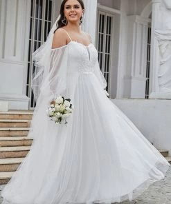 Ever-Pretty US Plus Size Long Sleeve Plus Size Tulle Wedding Dresses