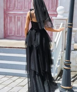 Ever-Pretty US Spaghetti Strap Sequin Layered Gothic Wedding Dress