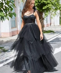 Ever-Pretty US Spaghetti Strap Sequin Layered Gothic Wedding Dress