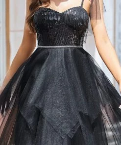 Ever-Pretty US Spaghetti Strap Sequin Layered Gothic Wedding Dress