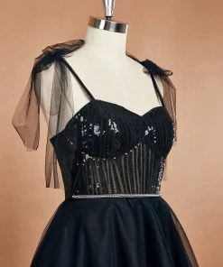 Ever-Pretty US Spaghetti Strap Sequin Layered Gothic Wedding Dress