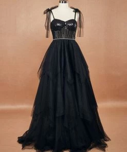 Ever-Pretty US Spaghetti Strap Sequin Layered Gothic Wedding Dress